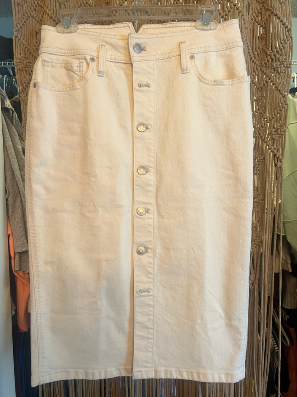 Madewell Cream Button-Front Midi Denim Skirt